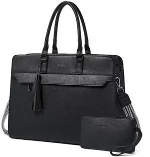 Shrrie 17 inch Laptop Bag for Women,Water-Resistant Work Bag LaptopTote Bag,Professional Business Tote for Office,Travel,College-Fits 15.6 Laptop&Tablet,Briefcase with Satchel Purse,Two-tone Black