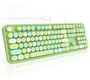 SQMD Colorful Computer Keyboards Wired, USB Plug and Play Full Size Typewriter Keyboard, Cute Aesthetic Keyboard with Foldable Stands for Windows PC Laptop (Green)