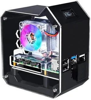 GeeekPi Mini Tower NAS Kit for Raspberry Pi, Pi ICE Tower Cooler with PWM RGB Fan, M.2 SATA SSD Expansion Board, GPIO 1 to 2 Expansion Board for Raspberry Pi 4 Model B