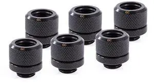 Alphacool Eiszapfen 14mm HardTube Compression Fitting G1/4 - Knurled - Deep Black - Sixpack (17552)