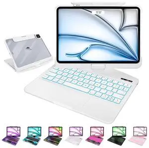 MAYDORHER for iPad 9th Generation Case with Keyboard, Cyberpunk High-tech 360° Rotating Style with Pressure Reduction Sound Effect Keyboard Case for iPad 9/8/7th Gen 10.2 Inch, White