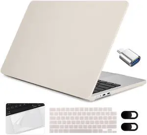 Yebiseven Case for MacBook Air 15 inch 2024/2023, Hard Shell with Keyboard & Trackpad Protector, OTG Adapter & Camera Cover, Cream Rock Grey