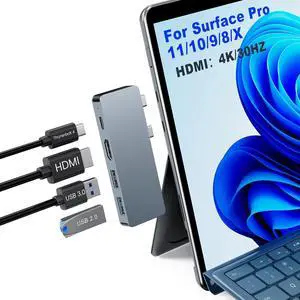 Surface Pro 11 Hub Adapter, Microsoft Surface Pro 9/10/11/X Docking Station with 4K HDMI, USB C Thunderbolt 4(8K Display+40Gbps Data+100W PD), USB 3.0/2.0 - USB C Hub Adapter for Surface Pro 11/10/9/X