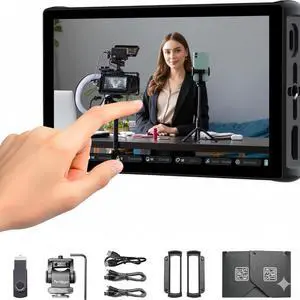 Portkeys PL5 5.4" 4K Camera Monitor, Touchscreen Field Monitor with HDMI Input/Output, Built-in Live Stream Assist, Color Correction, and Capture Card for DSLR and Video Monitoring
