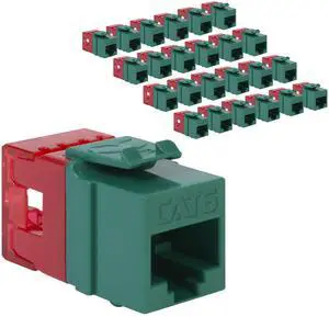 ICC CAT6 Keystone Jack with Slim Profile 180 Degree Punch Down, RJ45 UL Listed PoE++ TAA Compliant for Wall Plate or Patch Panel, Works with JackEasy Termination Tool, Green 25 Pack