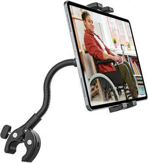 GDZN Gooseneck Tablet Holder, Tablet Handlebar Mount Clamp for Wheelchair/Electric Wheelchair, Anti-Slip Pole Clip for iPad Pro 13 12.9 11 Air Mini, Galaxy Tab/Z Fold, iPhone 17, 4.7-15.6" Devices