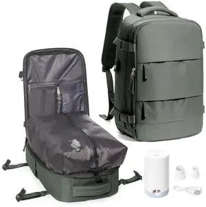 suwasp Vacuum Backpack Travel with Electric Vacpack Pump, Vacuum Compression Bags Travel Backpack for Women Men, Flight Approved Waterproof Carry on Backpacks Laptop Work Weekender Daypack, Green