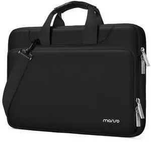 MOSISO 360 Protective Laptop Shoulder Bag Compatible with MacBook Air 15 M4 A3241 M3 A3114 M2 A2941/Pro 16 inch M4 M3 M2 M1, 15-15.6 inch Notebook,Matching Color Sleeve with Belt, Black