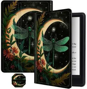 for Kindle Paperwhite 11th Generation 6.8" Signature Edition E-Reader 2021, Multi-Angle Stand Slim PU Leather Smart Cover Case with Auto Wake/Sleep + Screen Clean Pad, Dragonfly Moon