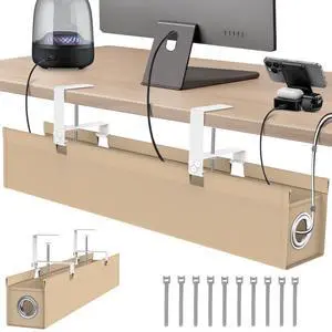 Suolaao Under Desk Cable Management Tray, 30" Cord Organizer for Table with Oxford Fabric, 60LBS Capacity, No Drill Installation, Cable Management Fits Most Desks, Gaming Setup & Home Office
