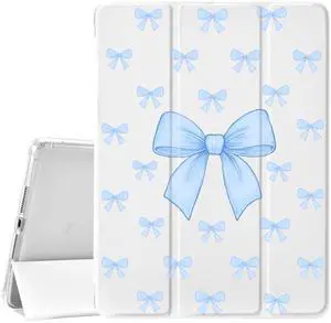 JOYLAND for iPad 7th/8th/9th Generation Case (2019/2020/2021) 10.2 inchwith Pencil Holder-Auto Wake/Sleep,Cute Blue Bow Pattern Anti-Scratch Shockproof Premium Folio Stand Case,White
