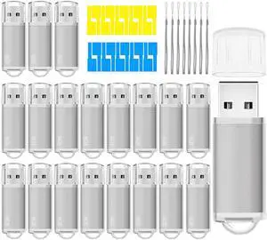 USB Thumb Drive 8GB Flash Drives 20 Pack, Nicepicten Memorias USB 2.0 Memory Stick FAT32 Flash Zip Drive 8 GB Jump Drives Multipack Pendrive with Landards and Lables (Sliver 8GB, 20 Pieces)