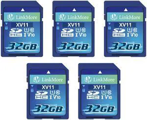LinkMore 32GB (5pack) Full-Size SD Card, SDHC Compatible with Camera Full HD Video, PC, UHS-I, U1, V10, Class 10, Read Speed Up to 96 MB/s, Write Speed Up to 25MB/s