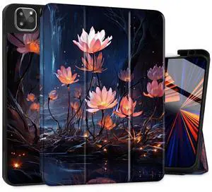 Tuiklol for iPad Pro 13 inch 2025 2024 Release M5/M4 Chip - Built in Pencil Holder Ultra Retina Slim Protective Stand Back Cover with Smart Trifold Stand Auto Wake/Sleep, Ethereal Flowers