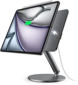 LULULOOK [Upgrade] Magnetic Wireless Charging Stand for iPad Air 11" M3 (2025)/M2, Foldable Aluminum Alloy iPad Pro Desk Stand with 360° Rotating Base for Pro 11" 1st/2nd/3rd/4th, Air 10.9 4th/5th