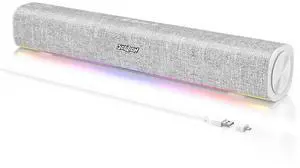 SOULION R100 Bluetooth Computer Speakers with Dynamic LED Light, USB Plug & Play PC Speakers with Switch Button, Clearly Sound Soundbar for Desktop Laptop Monitor White (USB-C to USB Adapter Included)