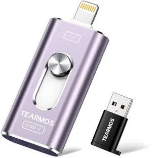 TEARMOS 256GB Photo Stick for iPhone Flash Drive, Memory Stick Phone Storage for Photos and Videos Files Backup, Compatible with iPhone iPad Android PC, Plug & Play, No App Required (Purple)