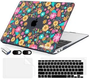 MecBevia Compatible with MacBook Air 13.3 inch Case 2021-2018 Release A2337 M1 A2179 A1932 Touch ID, Plastic Hard Shell&Keyboard Cover&Screen Protector&Webcam Cover&Type-C Adapter, Colorful Flowers
