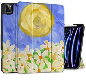 MEEgoodo for iPad Pro 12.9 Case M2 6th/5th/4th/3rd Generation 2022 2021 2020 2018 with Pencil Holder, Tablet Cover with Soft TPU Back Shell, Summer Flowers