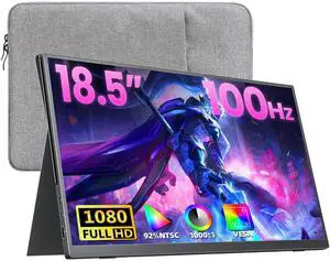 Upperizon Portable Monitor 18.5" FHD 130% sRGB 100Hz IPS HDR HDMI USB-C Travel Monitor for Laptop MacBook PC Surface PS5 Xbox, Large External Display with Cover & Speakers, VESA Compatible