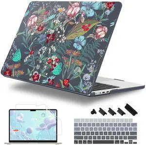Lepeoac Case for MacBook Air 15 Inch 2025 2024 2023 Release M4 A3241 M3 A3114 M2 A2941, Hard Shell with Screen Protector & Keyboard Cover, Compatible with Touch ID, Flowers & Herbs
