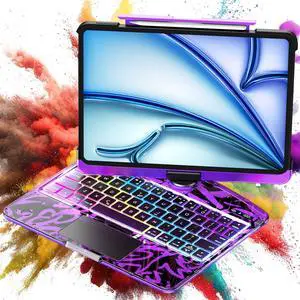 Clear Keyboard Case for iPad Air 11 Inch (M3/M2, 2025/2024)/ iPad Air 5th/4th Generation 10.9" 2022 2020/ iPad Pro 11" 1/2/3/4 2018-2022, Trackpad, Pencil Holder, 7-Color Backlit, Rotatable, Purple