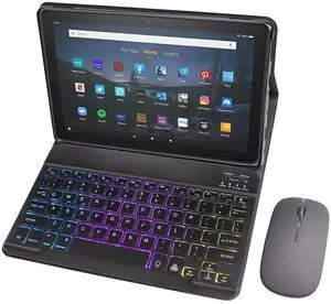 GYSDCAZ Keyboard Case for Amazon Kindle Fire HD 10&10 Plus (2021&2023) 10.1 inch, 7 Color Rainbow Backlight Detachable Bluetooth Keyboard with Mouse