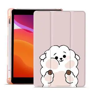 MAYCARI Cute Animal Case for iPad 10.2 inch 2021/2020/2019 with Pencil Holder, Lovely Pink Sheep iPad 9th/8th/7th Generation Soft TPU Back Protective Case, Auto Sleep/Wake Slim Shell for Girls Women