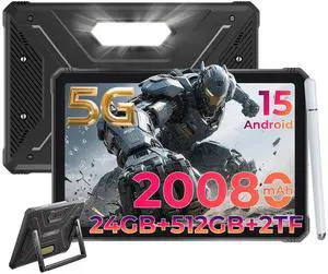 HOTWAV R9 Ultra 5G 2025 Rugged Tablet Android 15, 11" FHD+ 120Hz 20080mAh Waterproof Tablet with Stylus, Octa-Core 24GB+512GB/2TB TF, 64MP+16MP+20MP, Gemini AI/IP68&IP69K/5G LTE&WiFi/Face ID/OTG/GPS