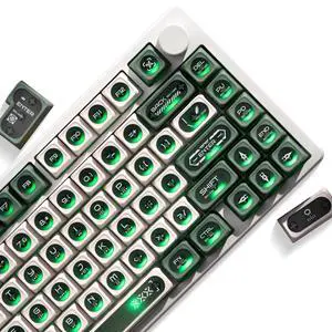 OHY XVX Green and White Shine Through Keycaps for Mechanical Keyboards - 136 Keys Green Translucent Cat Eye Design,Cherry MAX Profile, PC+PBT Frosted RGB Keycaps