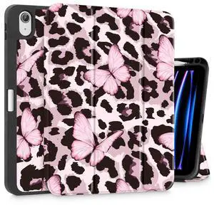 Mektron Case for iPad Air 11 inch (M3 2025 7th /M2 2024 6th), Compatible with iPad Air 10.9" (2022 5th Gen /2020 4th Gen) Tablet Cover with Auto Wake/Sleep, Leopard Pink Butterfly
