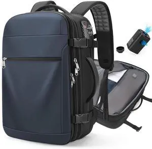 Vacuum Backpack Travel - 60L Expandable Carry-On Vacpack Backpack with Vacuum Pump, TSA Lock, Laptop Compartment, Water-Resistant Seal Compression Bag for Business & Flight Travel (Blue)