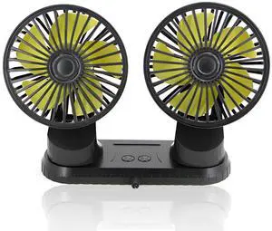 HPYDIY Dual-Head USB Car Vent Fan - 360° Rotatable 3-Speed Cooling, Secure Adhesive Base, Quiet for SUVs, Trucks, Vans, RVs (2 black)