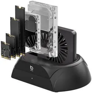 Hard Drive Docking Station, Pcie NVMe Adapter with Cooling Fan Superior Cooling Efficiency, External Hard Drive Reader Compatible with M.2 NVMe/SATA SSD & 2.5" and 3.5" SATA HDD SSD