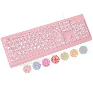 SABLUTE Large Print Backlit Keyboard, Wired USB Lighted Computer Keyboards with 7-Color & 4 Modes Backlit, Oversize Letters Keys Easy to See and Type, Quiet Keyboard Compatible for PC, Laptop -Pink