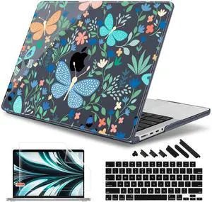May Chen Case for MacBook Pro 14 inch, A2442 A2779 A2918 A2992 A3401 A3185 A3112 A3434, M1 M2 M3 M4 M5 Chip (2021-2025 Release), Plastic Hard Shell Case with Keyboard Cover, Butterflies & Flowers