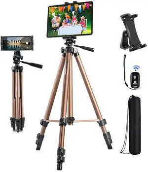 Peastrex Tripod for iPad iPhone, 3 in 1 Tablet Phone Camera Mount Stand Holder 54in Lightweight with Remote for 3.5 to 13.5in Tablet Phone, iPad Pro Air Mini 12.9 11 10.5 9.7, iPhone Pro 12 11