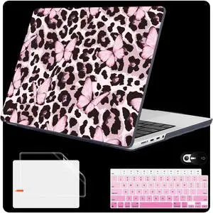 Mektron Case for M5 MacBook Pro 14 inch 2025 A3434 A3112 Fit 2024-2021 Model M4 A3112 A3401 A3185 M3 A2918 A2992 M2 A2779 M1 A2442 Pro/Max, Hard Shell Cover for MacBook Pro 14", Leopard Pink Butterfly