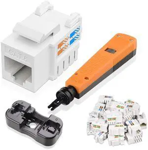 ZOERAX 25-Pack 10Gbps Cat6 Keystone Jacks, RJ45 Keystone Jack, Ethernet Keystone Jack in White with Punch Down Tool and Punch Down Stand Tool