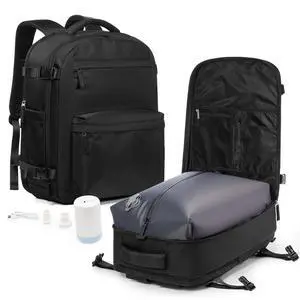 WONHOX Vacuum Seal Backpack for Travel with Air Pump Daypack Carry on Flight Approved Compression Laptop Space Saver Bags Storage with Vacuum System 18x14x8 inches Travel Essentials Bag Women Black