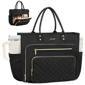 LOVEVOOK Laptop Tote Bag for Women, Work Bags Computer Laptop Bag, Teacher Tote Bag, Professional Briefcase Business Large Purses Handbag, Black, 17 Inch