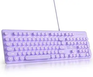 surmen Purple Quiet Keyboard Wired Retro Typewriter, Full Size Soft Keyboards with Number Pad, Round Keys, Backlit USB for Office, Desktop, Laptop(Purple)