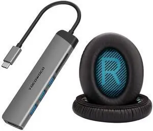 USB C Hub 6-in-1 Multiport Adapter Dongle and Ear Pads Replacement fit Bose QC25 QC15 QC2 QC35/ Ae2 Ae2i Ae2w SoundTrue and SoundLink