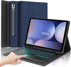 Keyboard Case for Samsung Galaxy S10 Ultra/S9 Ultra/S8 Ultra 14.6in Touch Keyboard for Galaxy Tab S10 Ultra Case with Trackpad, Detachable Keypad Colors Backlit for S9 Ultra Tab with Pen Holder, Blue
