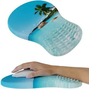 MEKASS Ergonomic Mouse Pad with Wrist Rest, Memory Foam Mousepad for Carpal Tunnel Pain Relief, Desk Computer Wrist Support Mouse Pad with Non-Slip PU Base for Office Home (Beach)