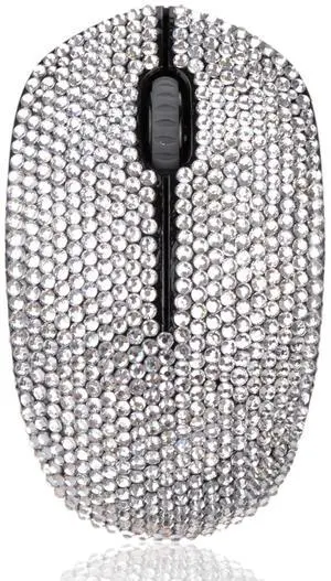 Bling Dazzling 2.4GHz Wireless Silent Mouse Covered with Rhinestone Crystal, Crystallized Mouse with USB Receiver, Compatible with Notebook, PC, Laptop, Computer, MacBook,Great Gift (White)