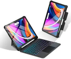 Omikamo for iPad Pro 4/3/2/1 11 inch Case Stand with Computer Keyboard, 7 Color Backlit Magnetic Wireless Keyboard for iPad Air 6/5/4 10.9 inch, Trackpad, Pen Holder, 2 Bluetooth Device Connection