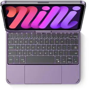 edaiser Swivel Keyboard Case for Apple iPad mini 7th/6th Gen 8.3-inch, Compact Bluetooth Keyboard with RGB Backlit Trackpad - Kids Student Designed, 360° Rotatable Protective Cover, Metallic Purple