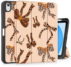 Mektron Case for iPad (A16) 11th Generation 11-inch 2025 Fit iPad 10th Gen 10.9 inch 2022, Tablet Cover with Trifold Stand + Pencil Holder + Auto Wake/Sleep + TPU Back Cover, Leopard Bows