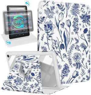 Kidcube for Amazon Kindle Fire 7 Tablet Case 12th Generation 2022 Release for Women Girls Cute Folio Cover Girly Floral Flowers Design Rotating Stand with Auto Wake/Sleep for Kindle Fire 7 Cases 7"